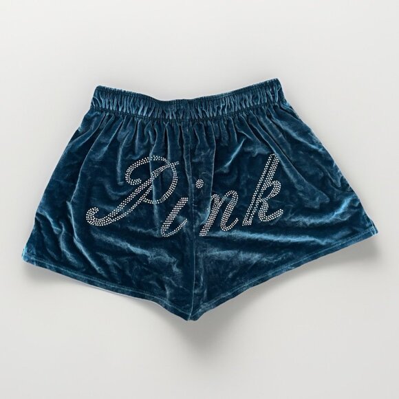 Victoria’s Secret PINK Rhinestone Green Velvet Velour Booty Boxer Shorts Size XS - Picture 2 of 12